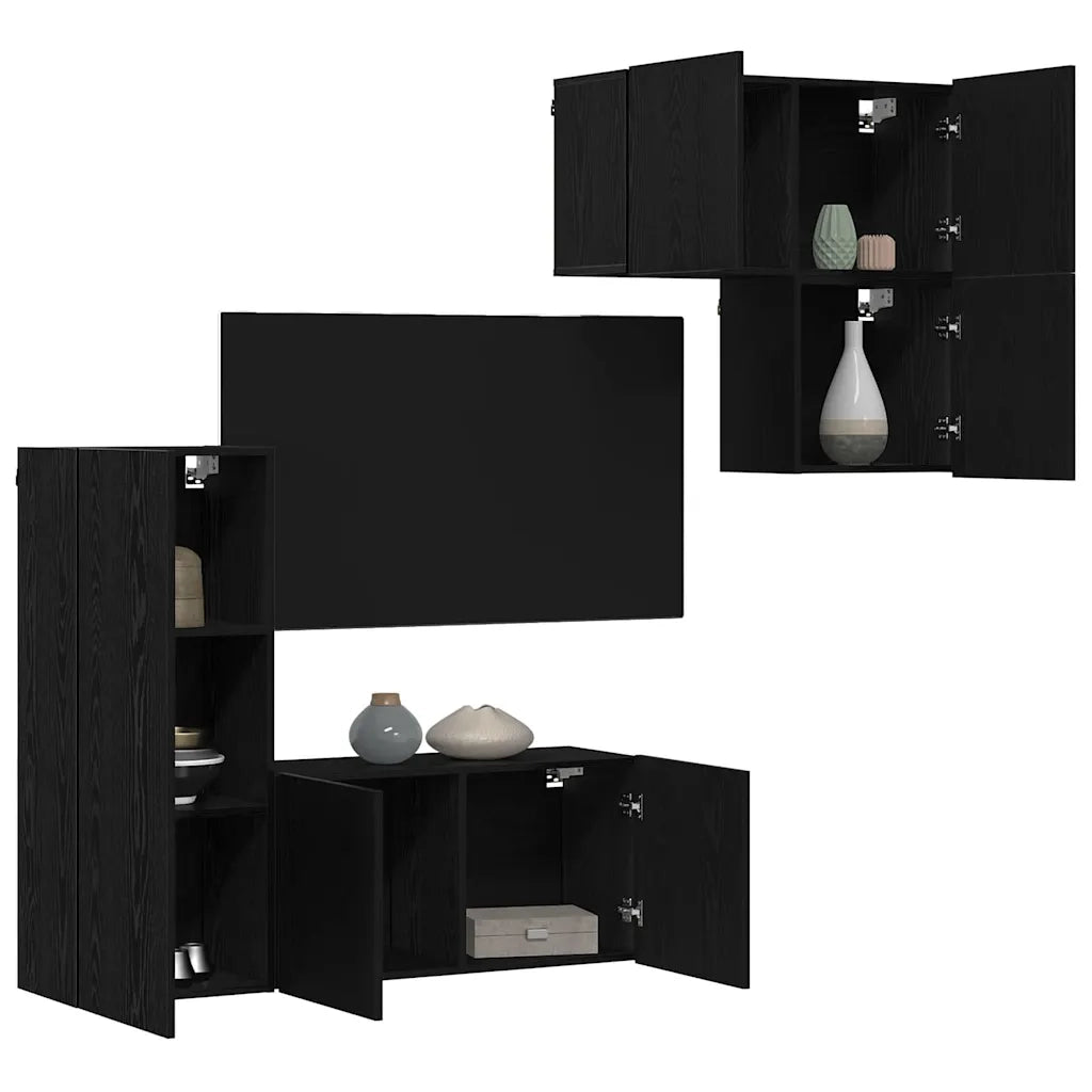 Mobile TV 4 pz | Armadietto TV | Mobile Porta TV Rovere Nero Legno multistrato