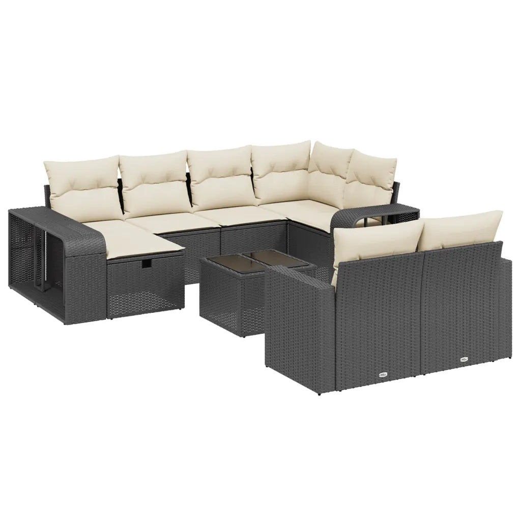 Set Divani da Giardino 11 pz con Cuscini in Polyrattan Nero