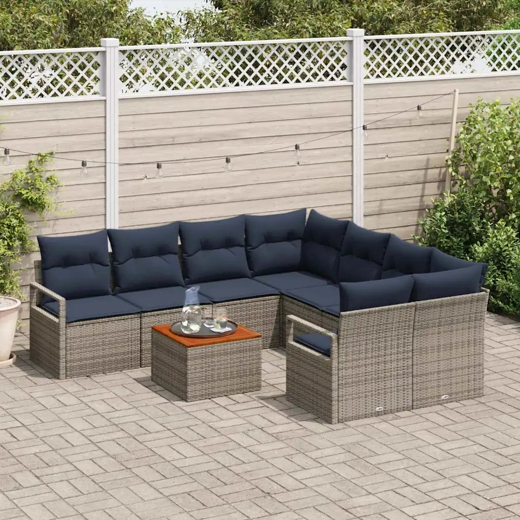 Set Divano da Giardino con cuscino 9 pcs Grigio polyrattan 3347689