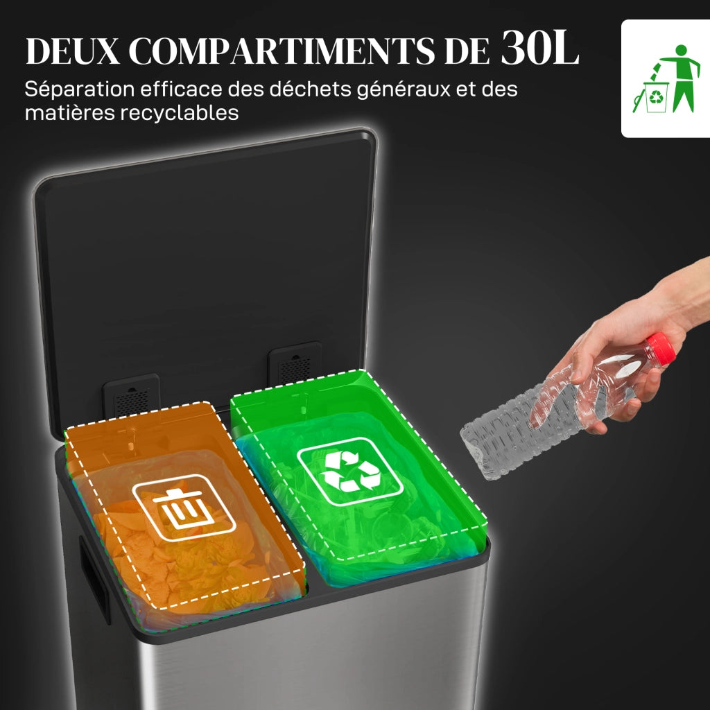 Pattumiera a pedale 2 scomparti ¨C Xylo ¨C 2x20L acciaio inox chiusura soft