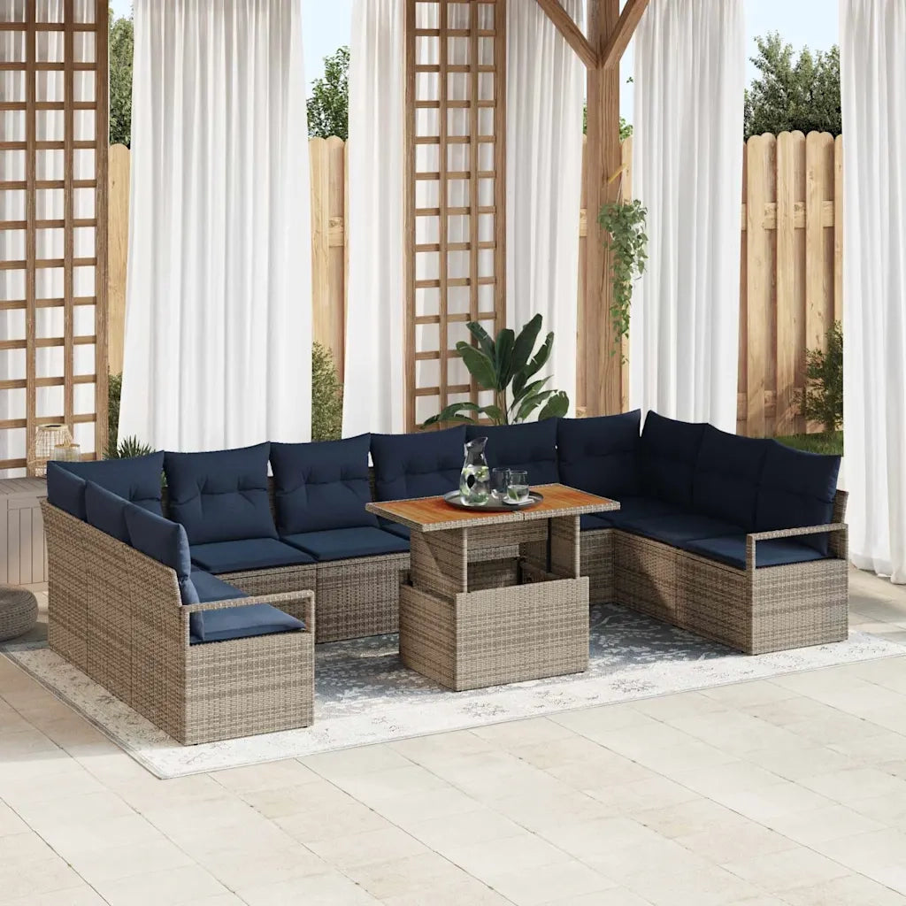Set da Pranzo per Giardino con cuscino 11 pcs Grigio e Blu Navy 3349765