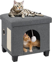 Casa per gatti pieghevole con passerella e pallone - Casa per gatti multifunzionale in plastica grigia - 375 x 325 x 36 cm