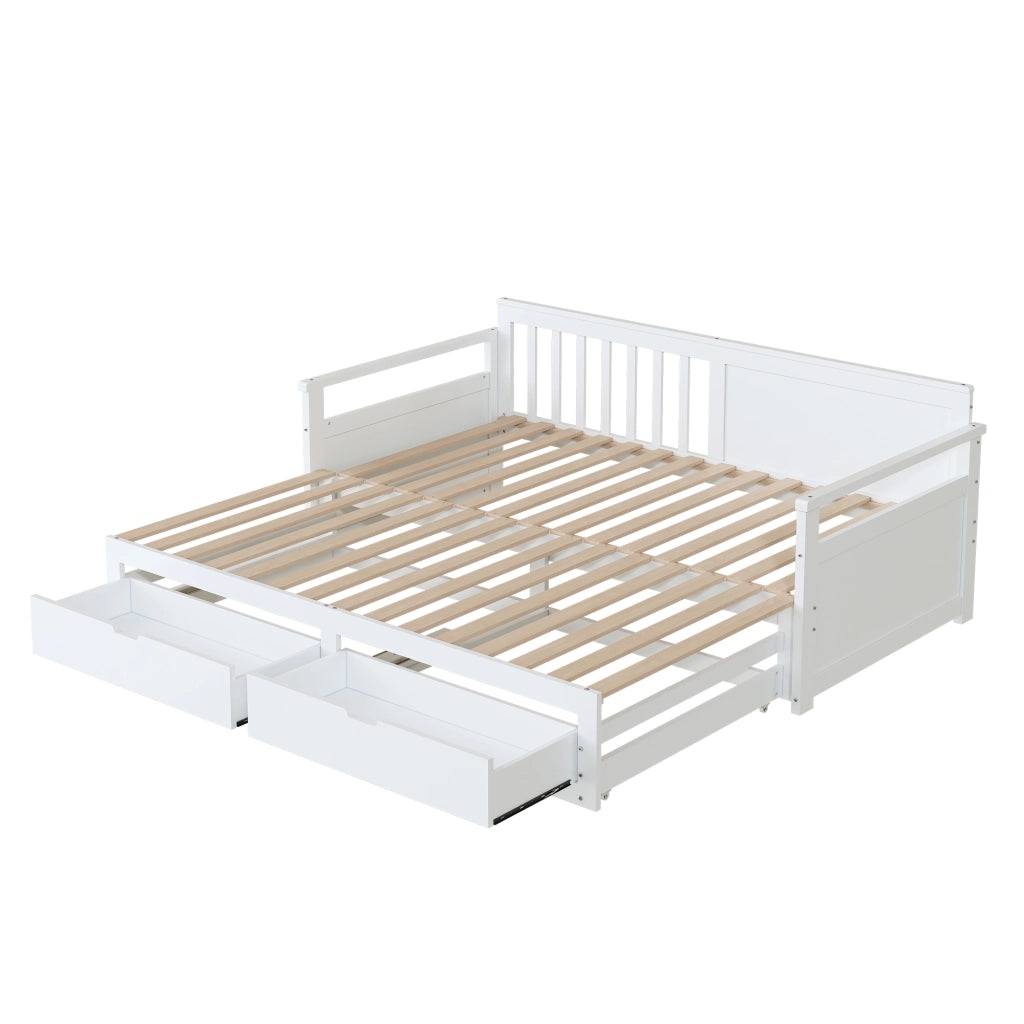 Letto Singolo Estraibile con Cassetti e Rete in Pino ¨C MINIMAL ¨C Bianco 90x190