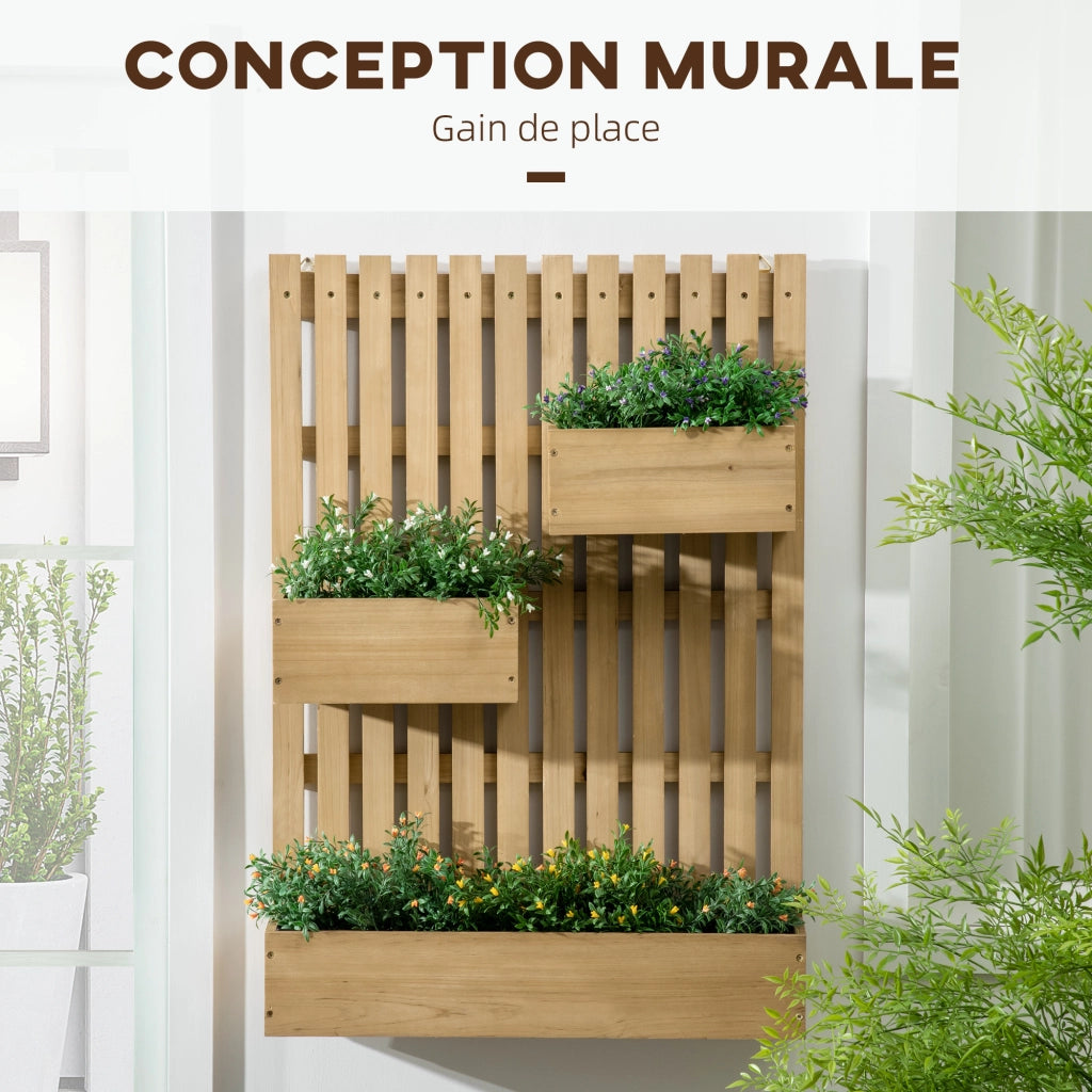 Fioriera verticale da parete con 3 vasche in legno massello 60x16x80 cm ¨C Xylo ¨C Marrone