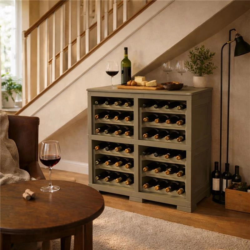 SCAFFALE PORTABOTTIGLIE PER 48 BOTTIGLIE 79X42,5X85,5 CM – CANTINETTA MODERNA A VISTA SENZA ANTE, MOBILE VINO MODULARE