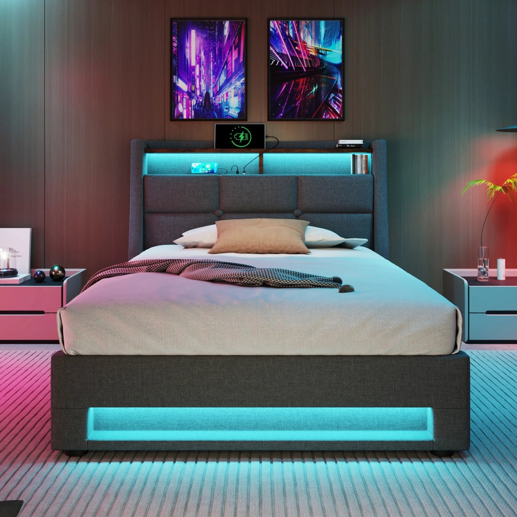 letto imbottito lino grigio 90x200 cm