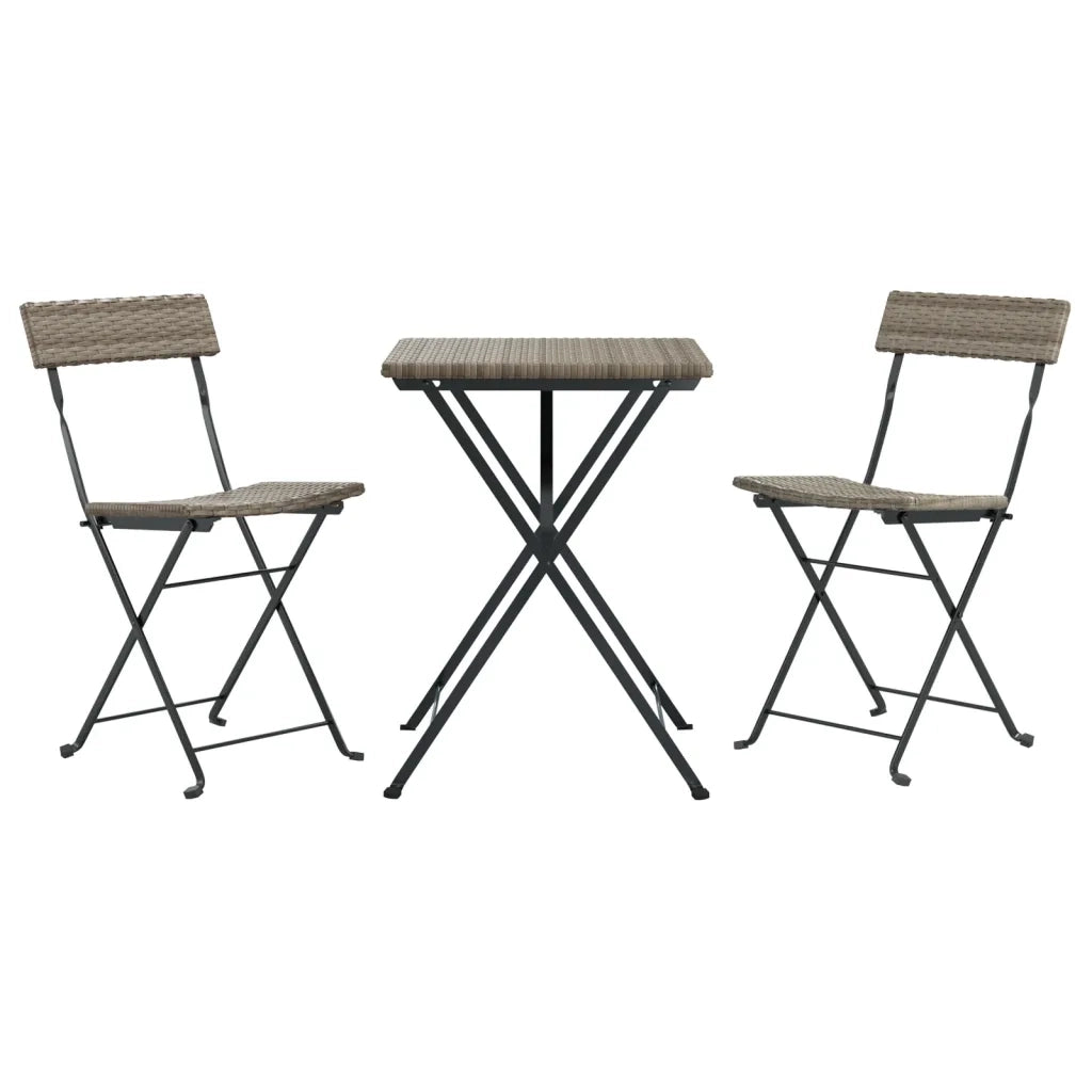 Set Pieghevole da Bistr¨° 3 pz | Set Salotto da Giardino Grigio in Polyrattan