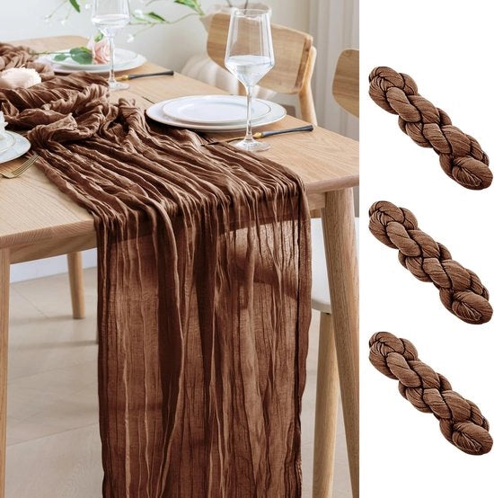 Tavolo da formaggio in tre pezzi, 300 x 90 cm, marrone Boho, tavolo da formaggio trasparente, tavolo da formaggio per matrimonio, stoffa per decorazione, stoffa rustica per tavolo da formaggio, per doccia di nozze, per festa