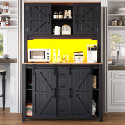 Mobile Cucina Alto con Ante Scorrevoli e LED ¨C MINIMAL ¨C Nero/Bianco, 115x40x174,7 cm