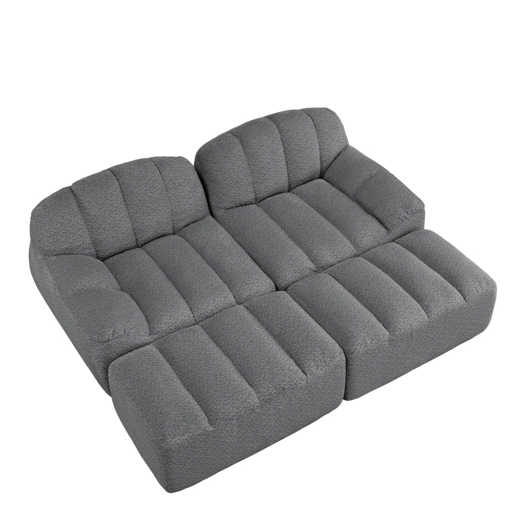 Divano modulare 2 posti con 2 pouf - Zephmum- Schiuma ad alta densit¨¤ 32D, design antiscivolo, tessuto morbido, grigio