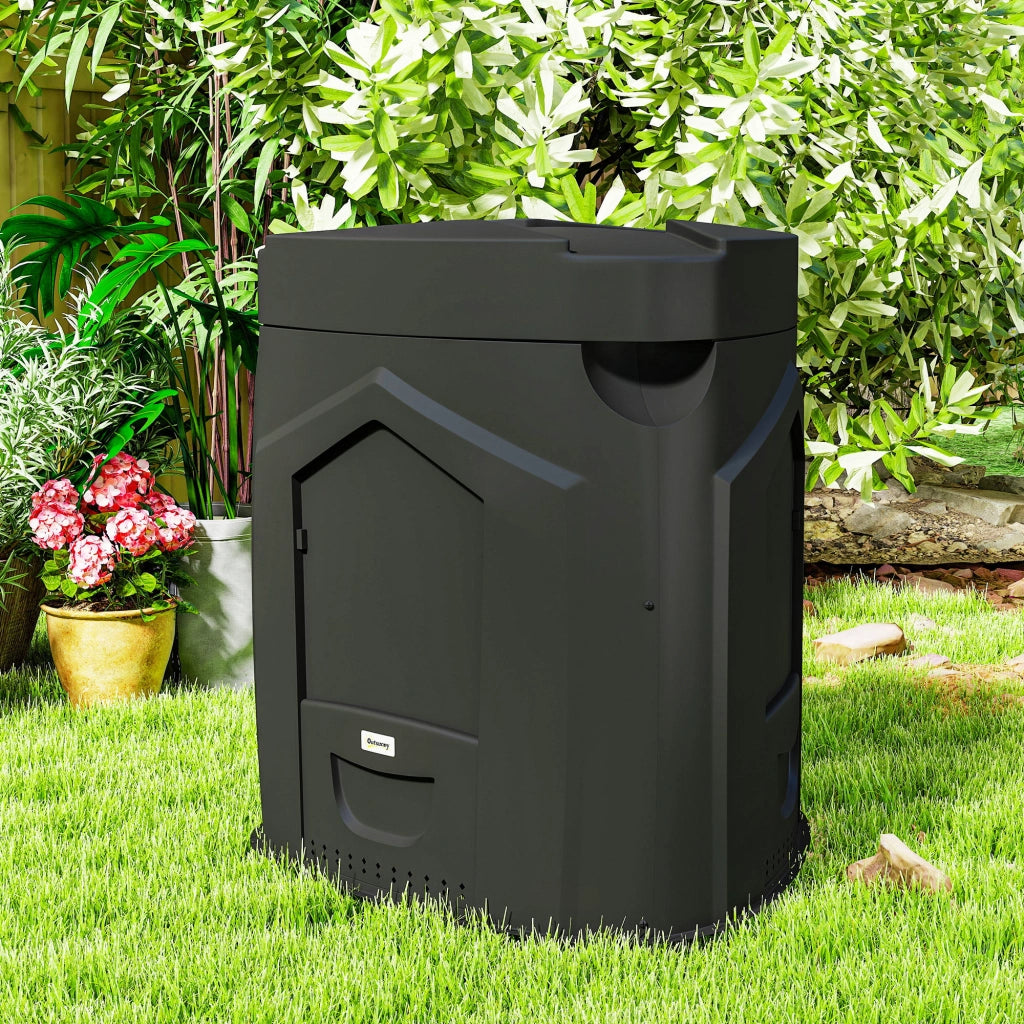 Compostiera da Giardino 240L ¨C Xylo ¨C Polipropilene Nero con 3 Porte 78x75x78 cm