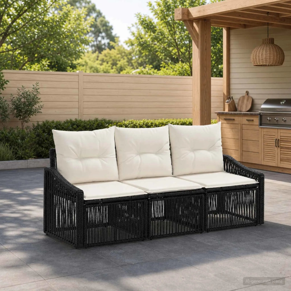Set Divano da Giardino 3 pz Nero polyrattan 3435922