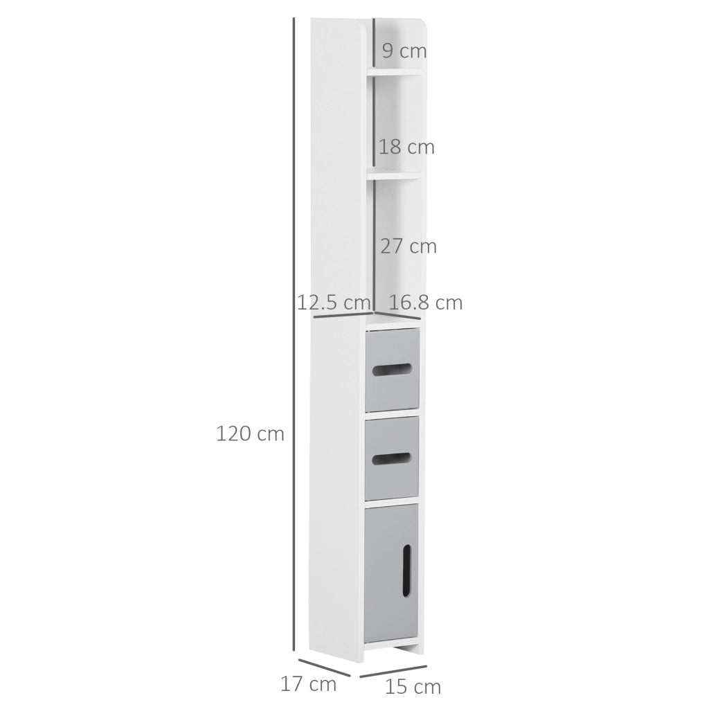 Colonna Bagno con Armadietti e Mensole ¨C Minimal ¨C Legno Bianco e Grigio 15x17x120