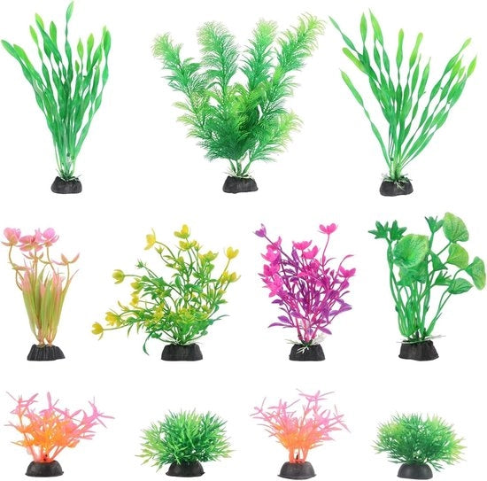 Decorazioni per acquario 11 pezzi - Piantine in plastica verde - Set di ornamenti - Accessori per pesci - Materiale non tossico - Piantine per acquario