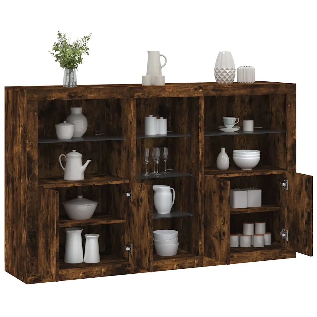 Credenza | Madia | Buffet da pranzo | Armadio da pranzo con Luci LED Rovere Fumo 162x37x100 cm