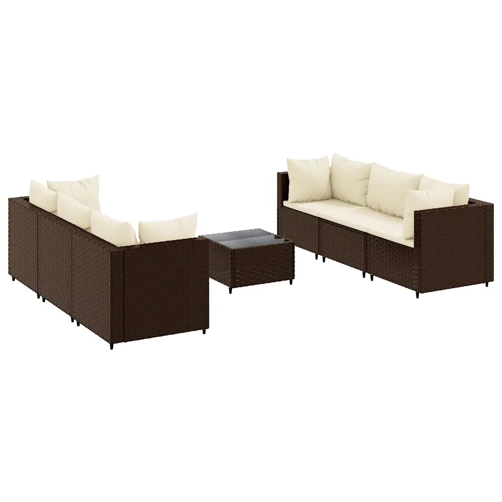 Set Divani da Giardino 7 pz con Cuscini in Polyrattan Marrone