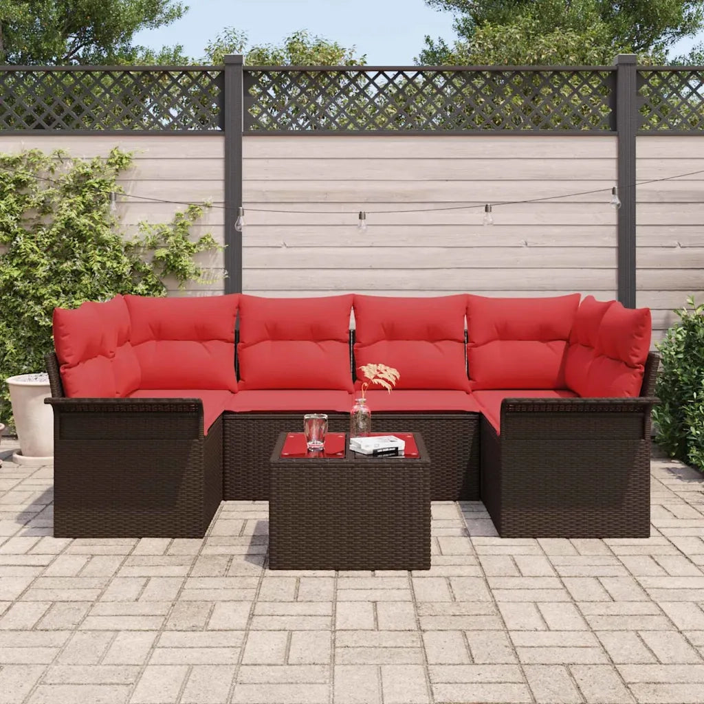 Set Divano da Giardino 7 pcs Beige e Rosso polyrattan 3353933
