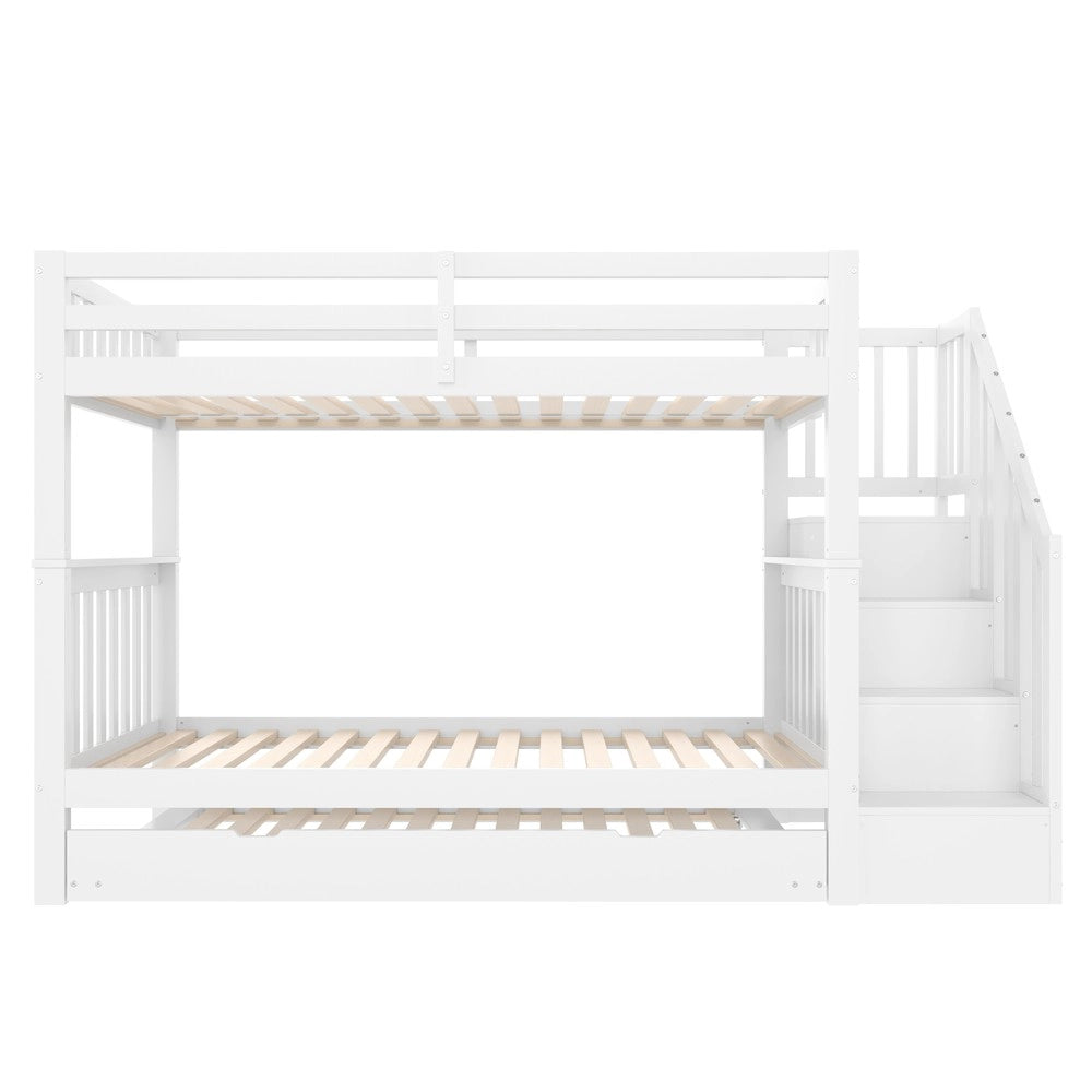 Letto a Castello con Scaletta e Letto Estraibile ¨C Xylo ¨C Bianco 90x200