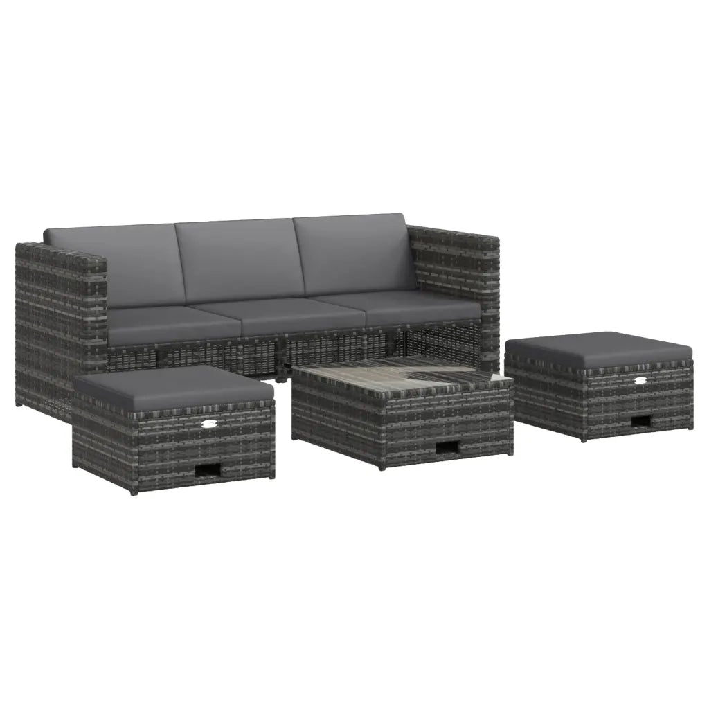 Set Divani da Giardino 4 pz | Set Salotto da Giardino con Cuscini in Polyrattan Grigio