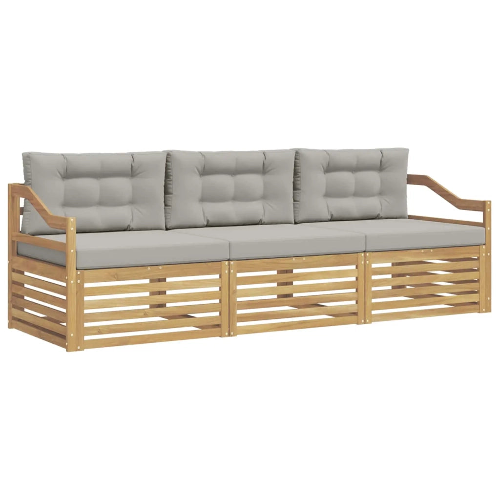Set di divani da esterno 3 pz Bianco e Grigio Chiaro Poliestere 3389981