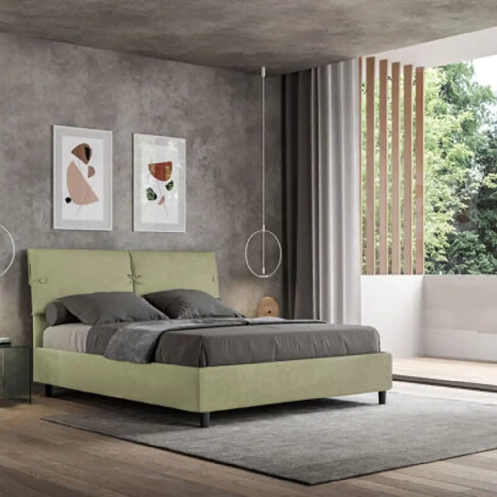 Letto matrimoniale con rete imbottito 160x210 microfibra tè verde Sleeper