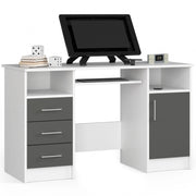 Scrivania AKORD ANA Bianco 124 cm 1 anta 3 cassetti inserto frontale Grigio Grafite 124x52x74 cm