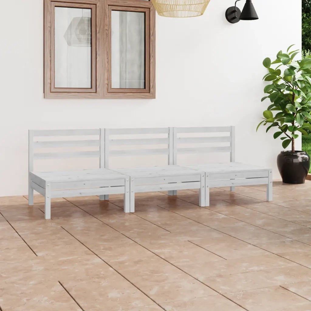 Set Divani da Giardino 3 pz | Set Salotto da Giardino Bianco in Legno Massello di Pino