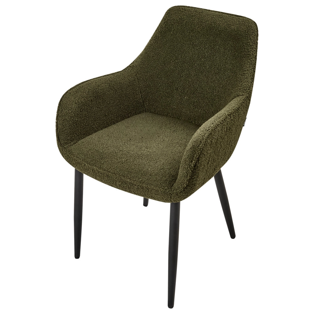 Set di 2 sedie da pranzo in tessuto bouclè verde scuro braccioli schienale intagliato gambe in metallo moderna industriale