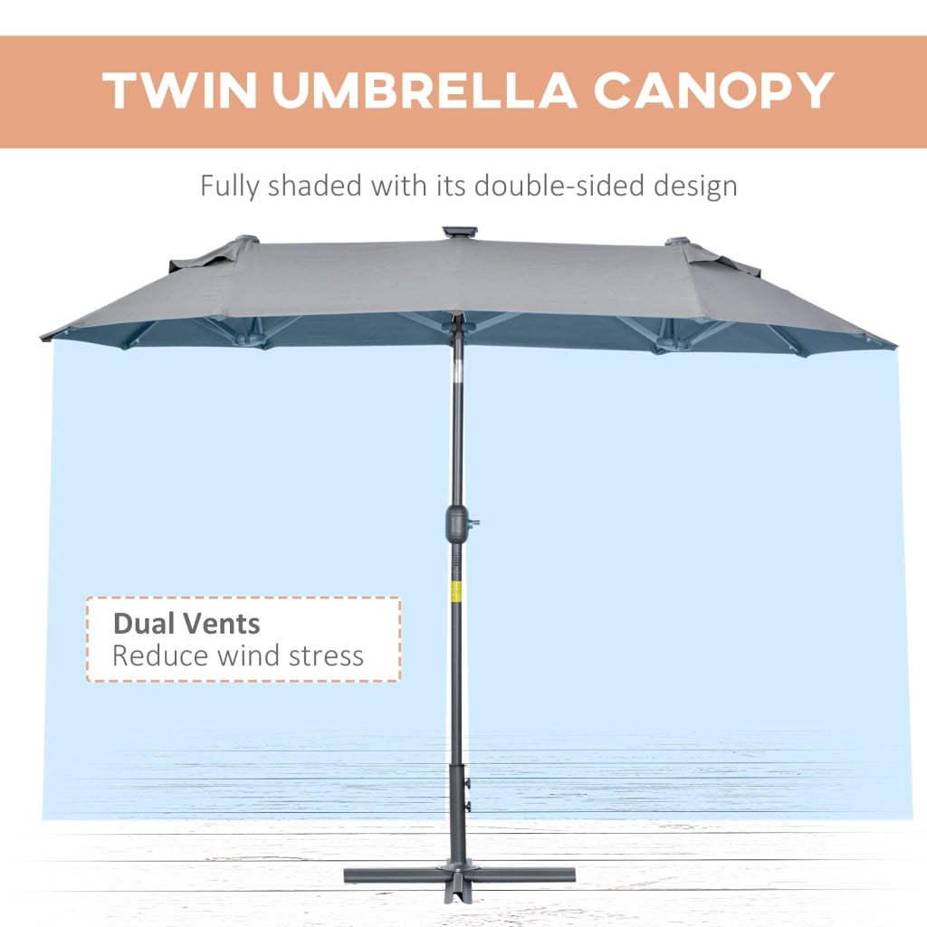 EasyComfort Ombrellone doppio con Base a crocee Luci Solari, 295x150x219cm, Grigio