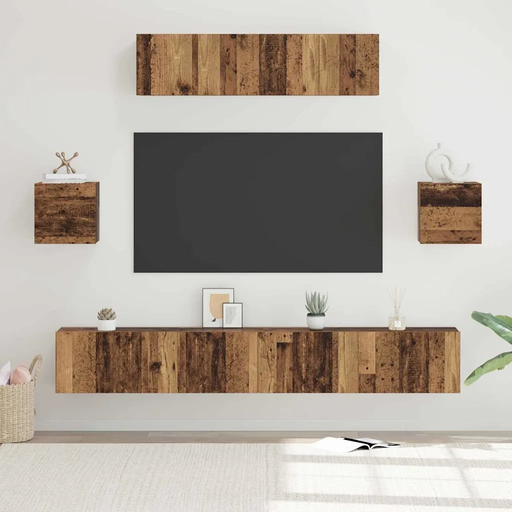 Set mobile TV 7 pz | Armadietto TV | Mobile Porta TV Legno vecchio Legno multistrato