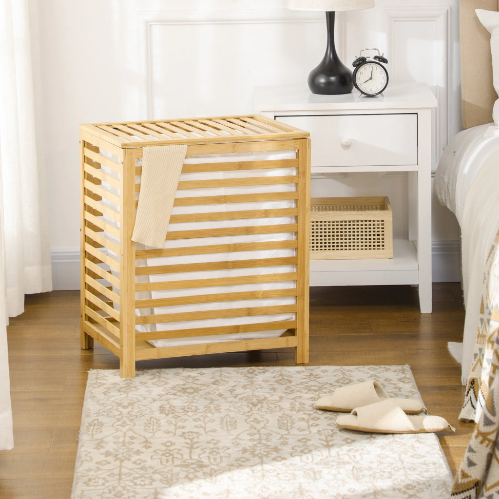 Cesto Portabiancheria Bamb¨´ ¨C Xylo ¨C 55L con 2 Manici e Sacca Rimovibile 50x36x60cm Naturale