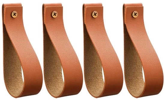 Hanger per tende - Maniglione in pelle - 4 pezzi - Sostenibile e pratico - Per bagno/cucina/camera da letto - Decorazione bohemienne - Maniglia per tenda