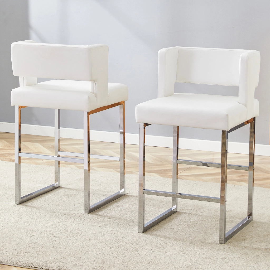 SEDIA BAR 91,4 cm in PU Bianco e Metallo Argento