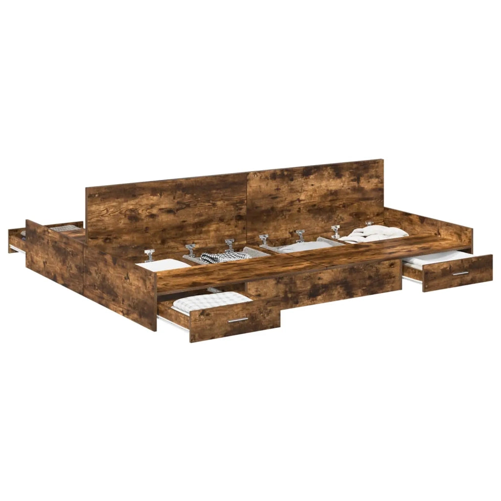Struttura letto con contenitore-Giroletto con contenitore Rovere fum¨¦ 150 x 200 cm