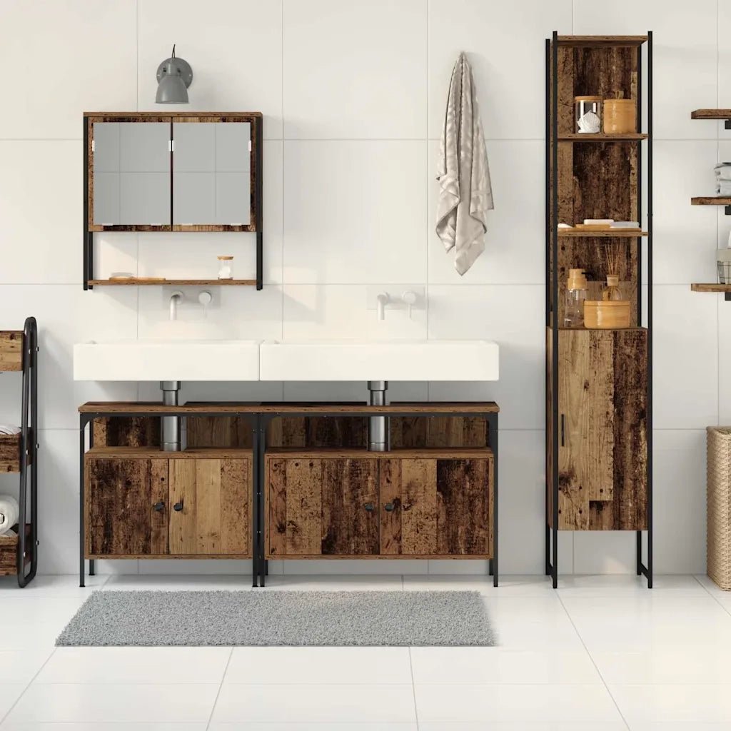 Set di mobili per il bagno con lo scaffale 4 pcs Legno vecchio 3332601
