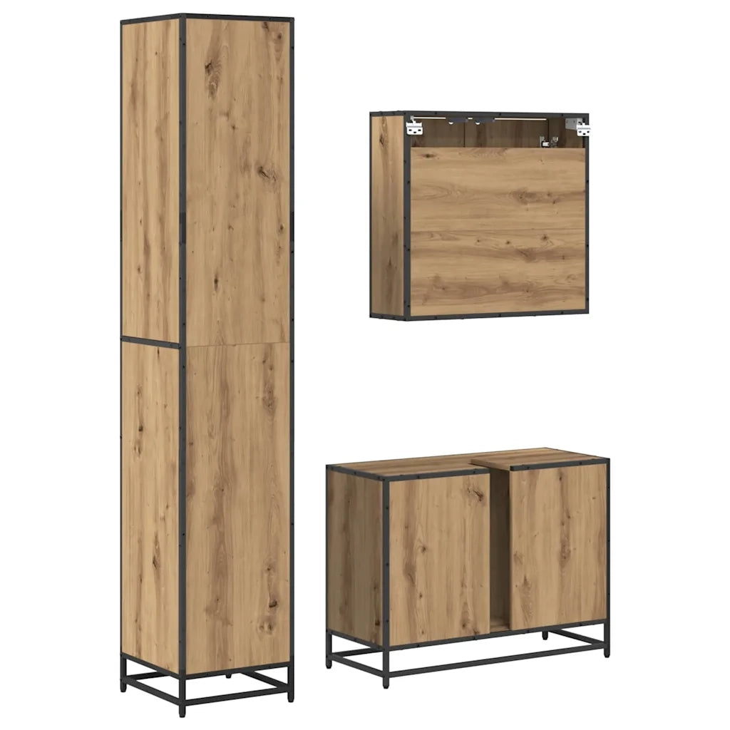 Set di mobili per il bagno con porta 3 pcs Rovere artigianale 3402561