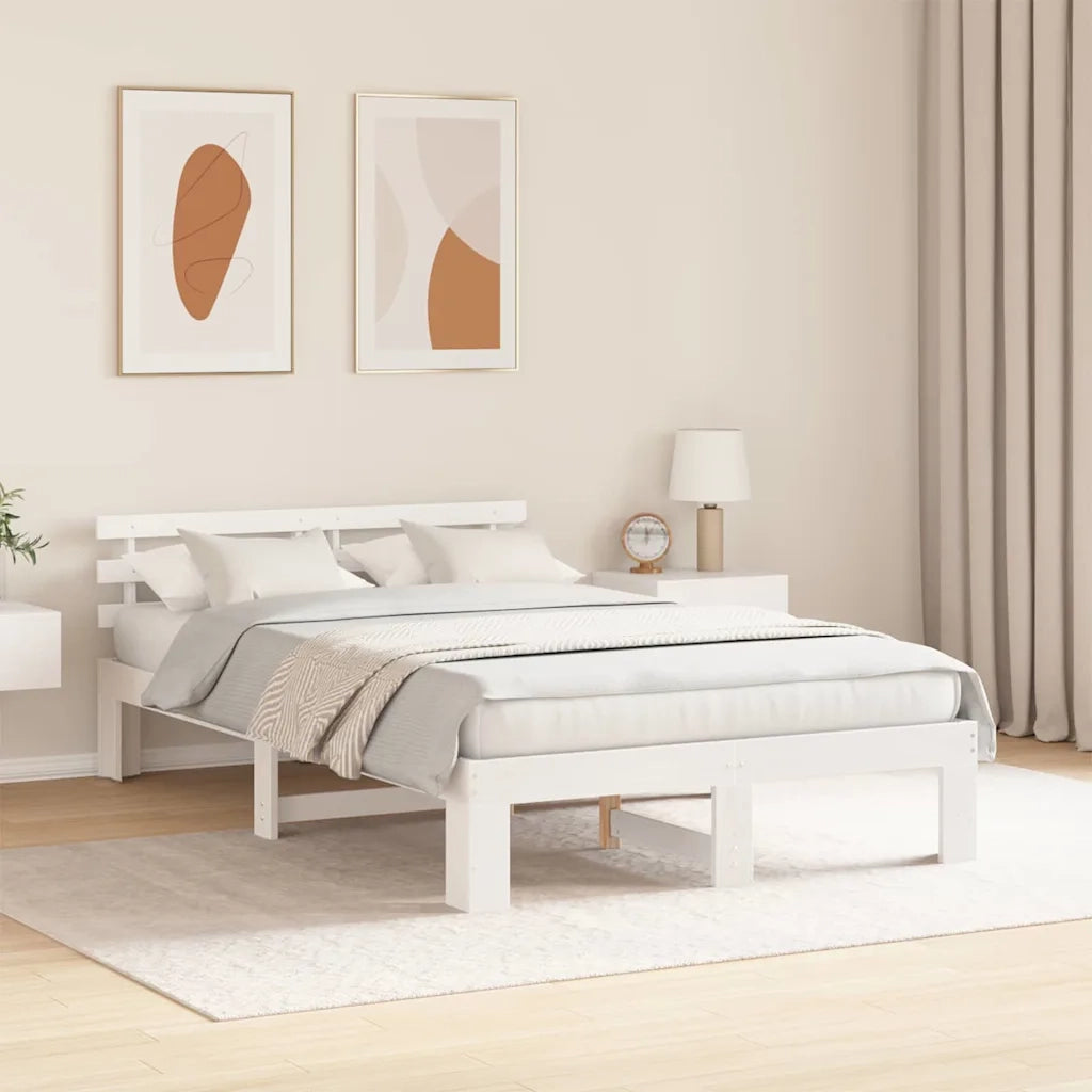 Struttura del letto-Giroletto-Rete del Letto Bianco 135 x 190 cm Pino massello 895310