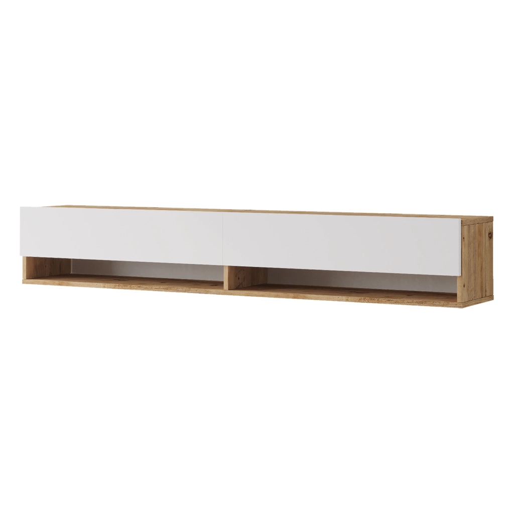 Consolle da Parete 'Laitila' con 2 Ante e Scomparti Mobile Pensile Porta TV 180 cm - Rovere Rustico/Bianco [en.casa]