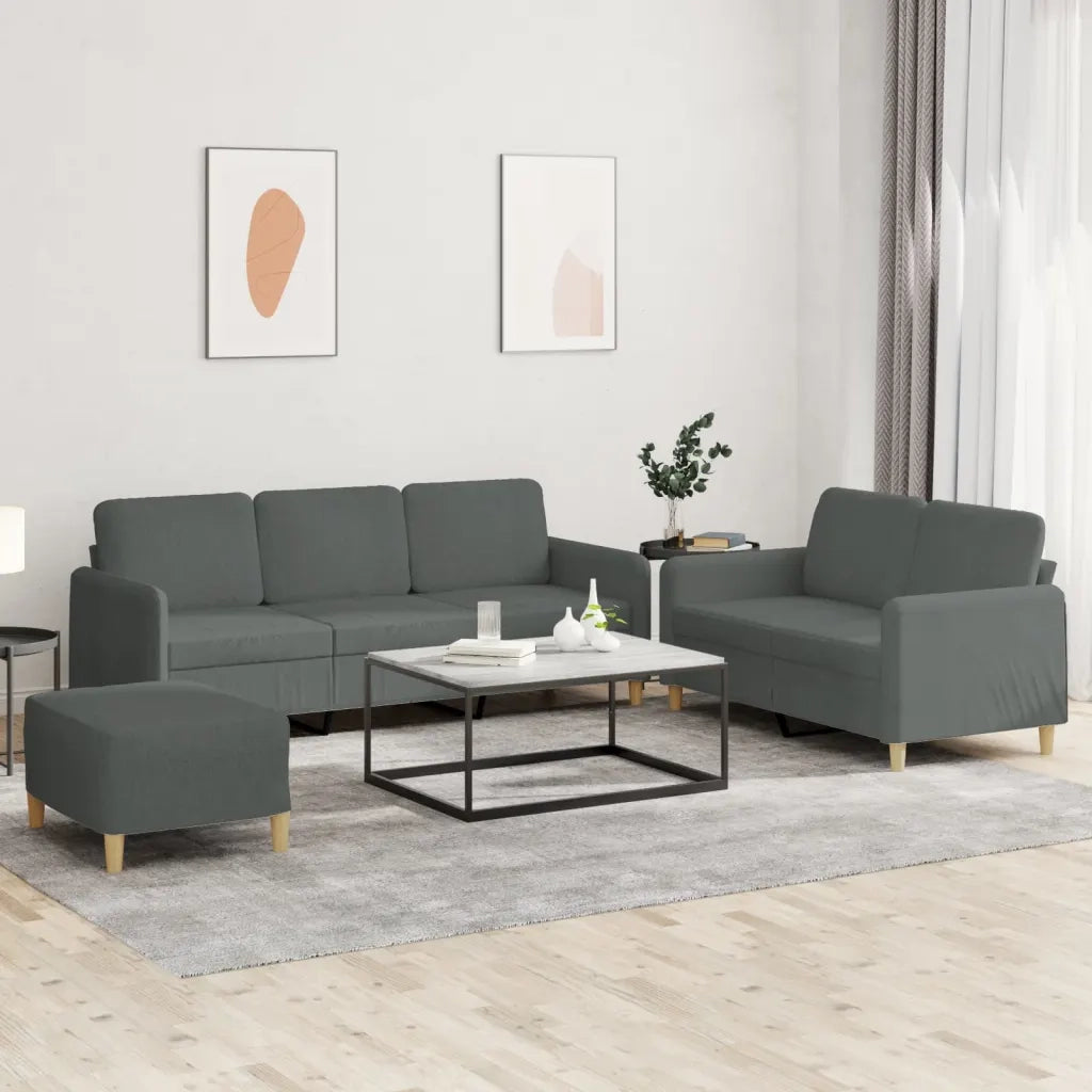 Set di Divani 3 pz con Cuscini Grigio Scuro in Tessuto 3202127