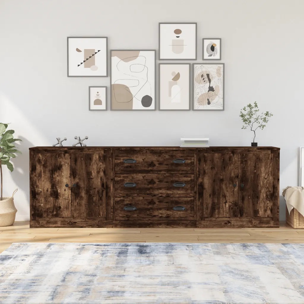 Credenze 3 pz Rovere Fumo in Legno Multistrato 3185220