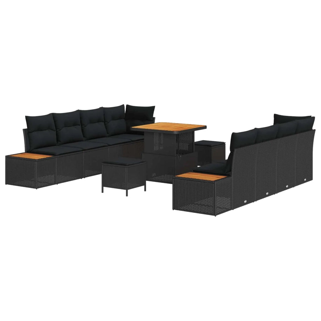 Set Divano da Giardino con cuscino 11 pcs Nero Poly Rattan