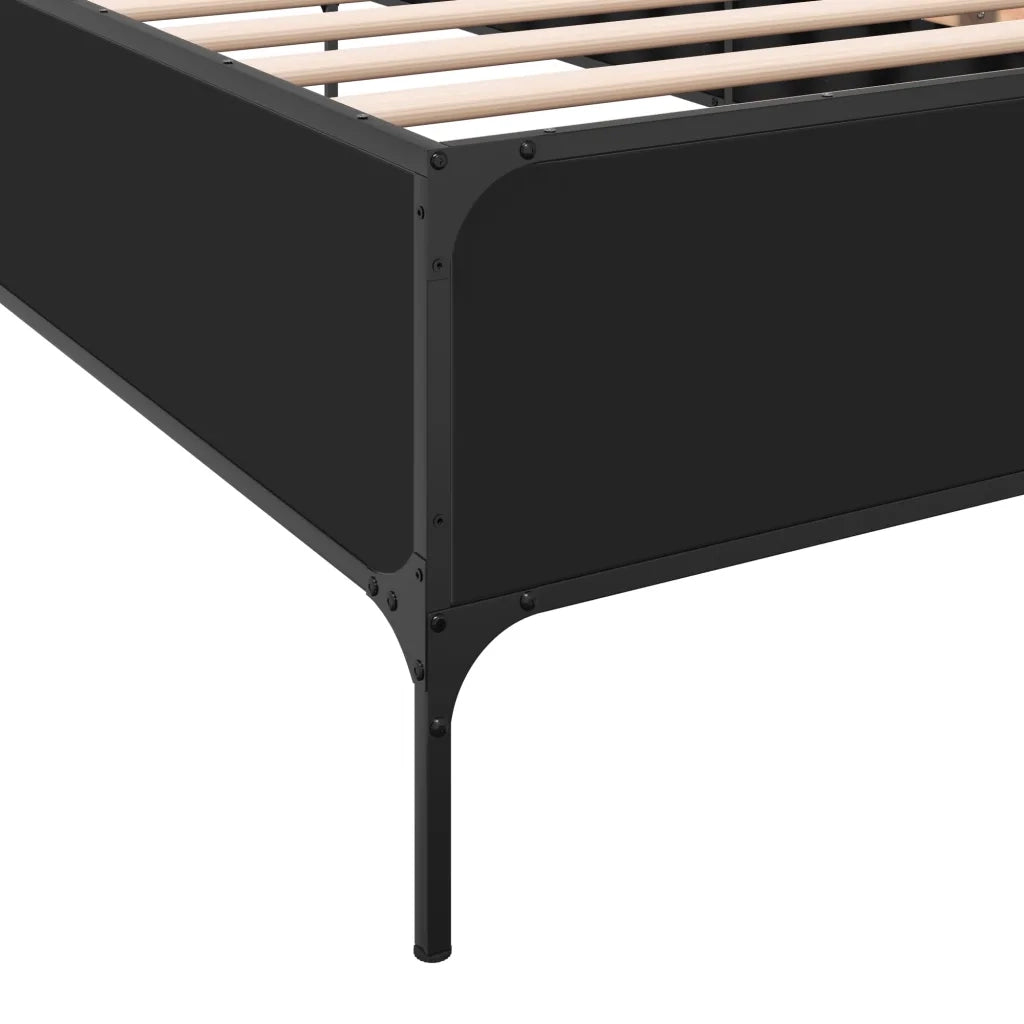 Letto singolo | Letto per adulti | Giroletto Nero 90x190 cm in Legno Multistrato e Metallo