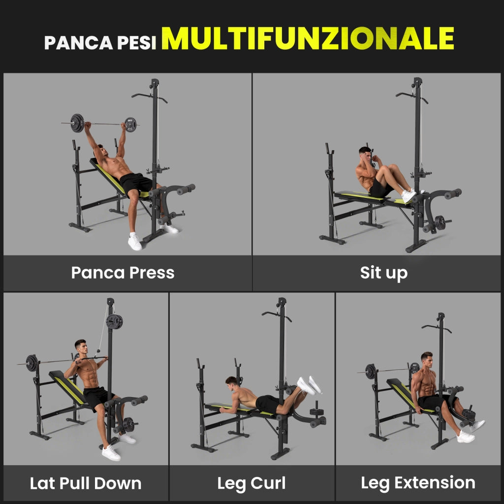Panca Multifunzione Fitness con Schienale Regolabile e Barra ¨C zephmum ¨C Nero 175x110x202 cm