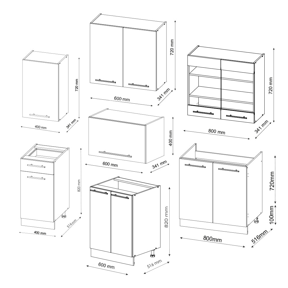 Cucina componibile Fame-Line Bianco lucido/Bianco 240 cm, PL Antracite Vicco