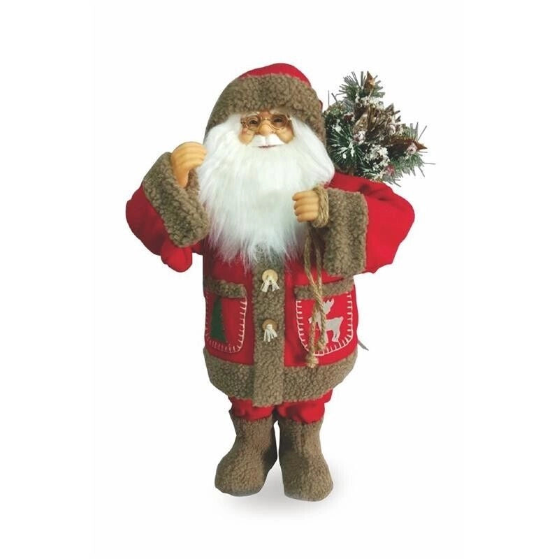 BABBO NATALE REALIZZATO IN STOFFA CON PELLICCIOTTO ROSSO E MARRONE H62 CM