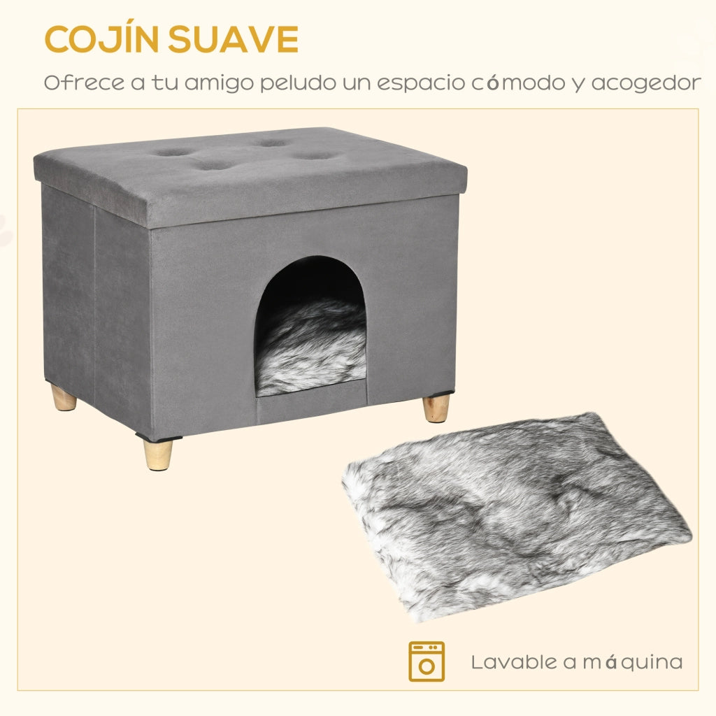 Tavolino da soggiorno con ripiano estraibile e cuscino lavabile ¨C Minimal ¨C Grigio 60x45x44,5 cm
