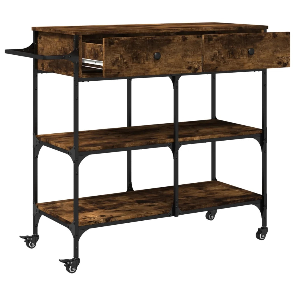 Carrello da Cucina-Scaffale per Cucina Rovere Fumo 105x42x95 cm Legno Multistrato