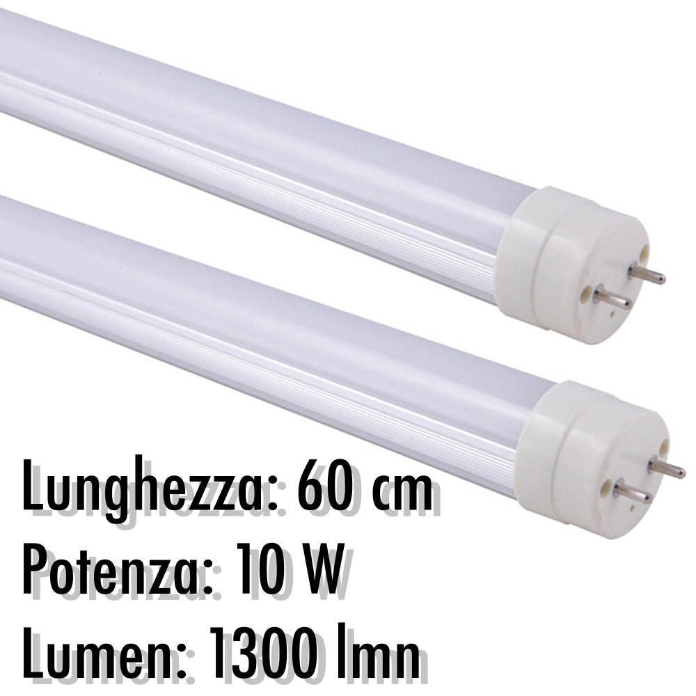 Trade Shop - Tubo Neon A Led T8 10 W Watt 1300 Lmn Con Copertura Opaca Da 60 Cm Luce Bianca - -bianco Caldo      -