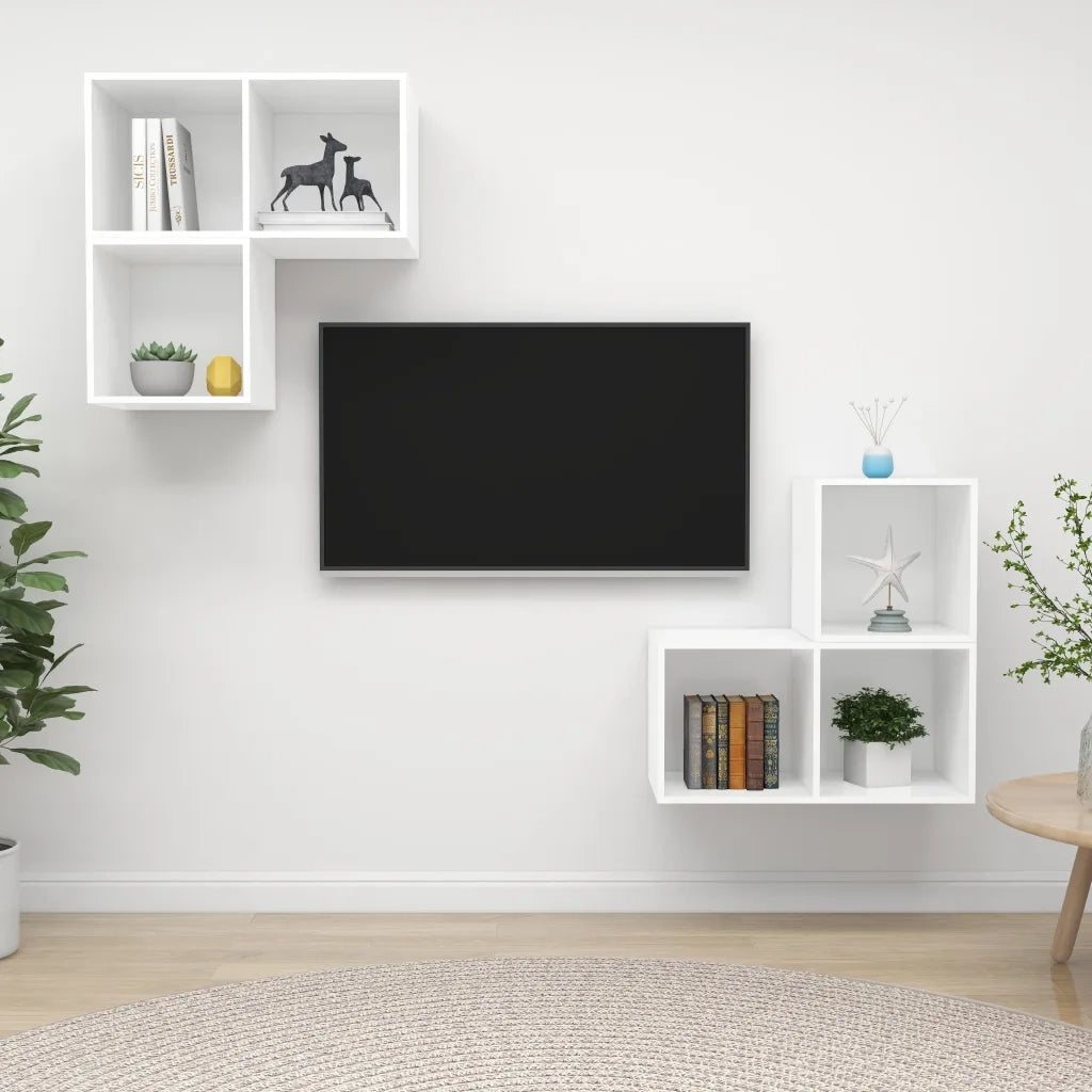 Set Mobile TV 4 pz | Armadietto TV | Mobile Porta TV Bianco in Truciolato