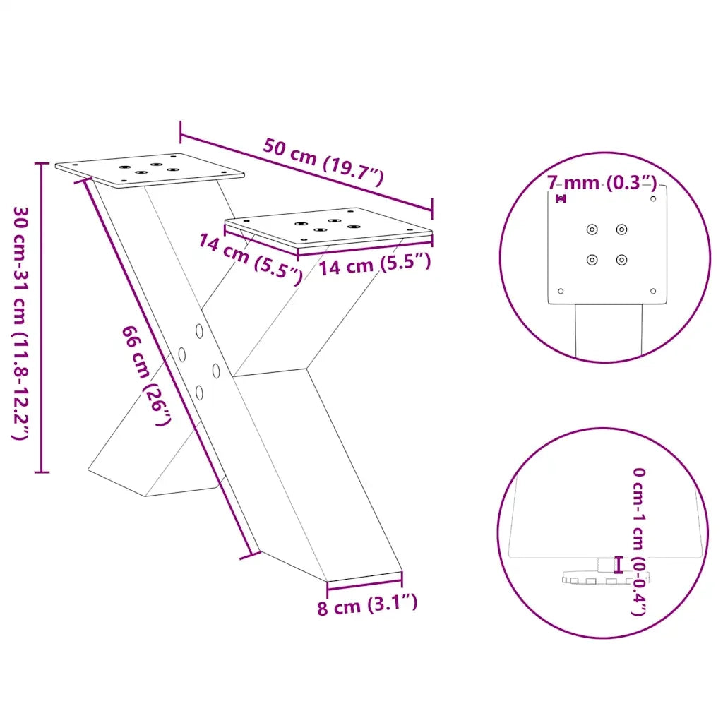 Gambe per Tavolino da Caff¨¨ a X 2 pz | Piede del tavolo Nere 50x(30-31) cm Acciaio